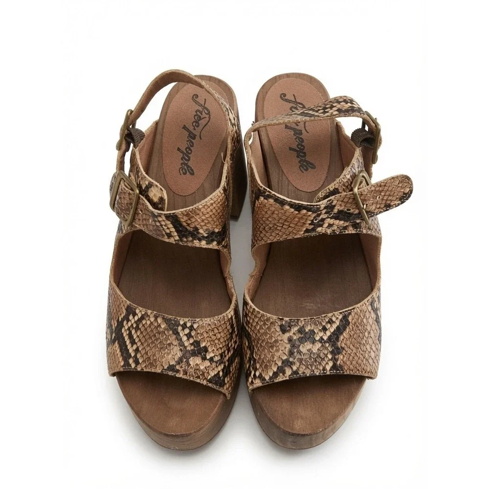 Free People Belem Sandals Women's EU 38 Snake Print Platform Clog Heels Boho